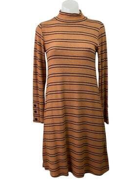 Velvet Torch Women's Brown Striped Mock Neck Long Sleeve Sweater Mini Dress S